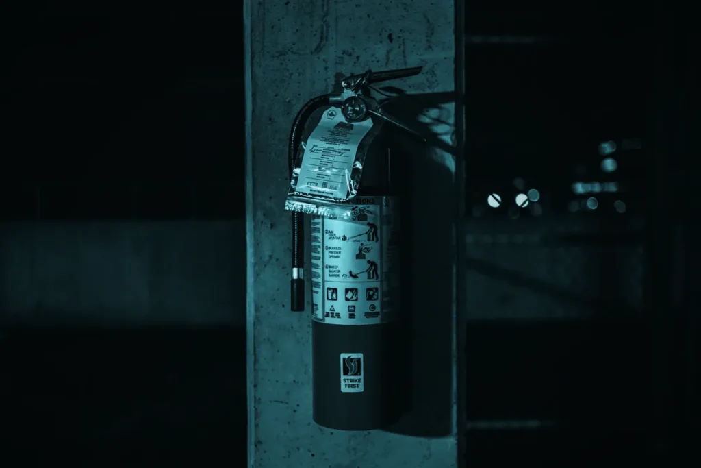Fire extinguisher mounted on a wall
